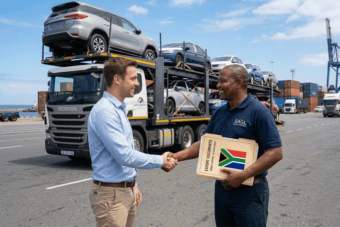 Vehicle transport handoff at a shipping terminal